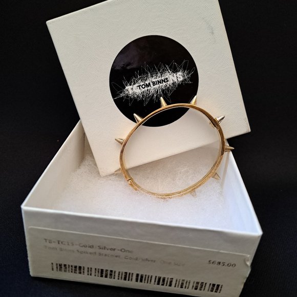 Tom Binns Spike Collar Infinity Bracelet.  Gold band, silver spikes. - Picture 1 of 8